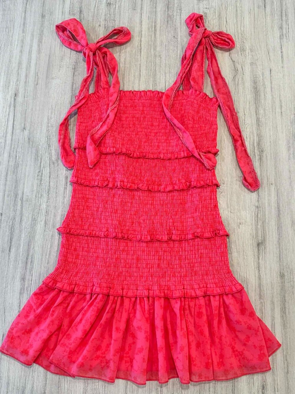 L.I.A. Love Is All Women's Small Coral Pink Smocked Ruffle Tiered Dress